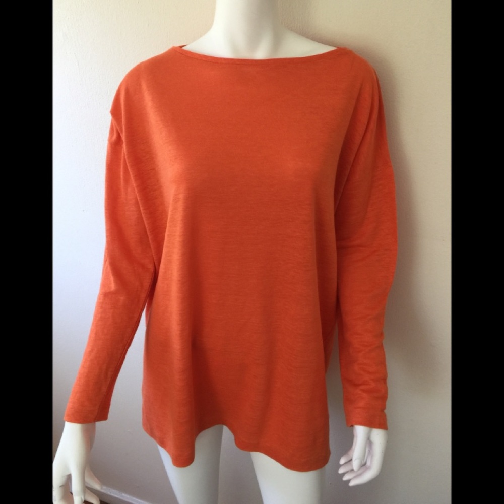 NWT  Gentry Portofino orange linen boat neck shirt